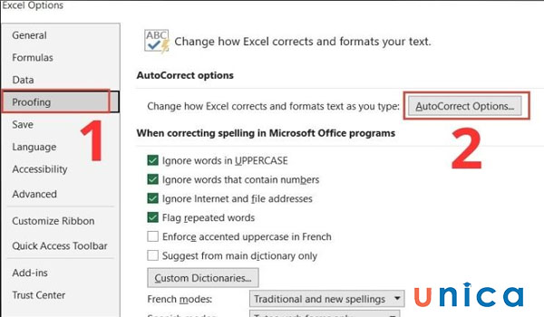 Chọn Proofing và AutoCorrect Options