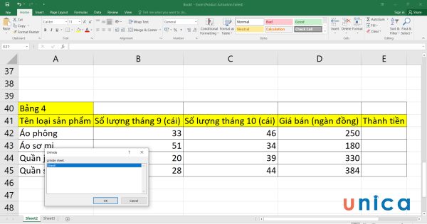 Chọn sheet cần bỏ ẩn