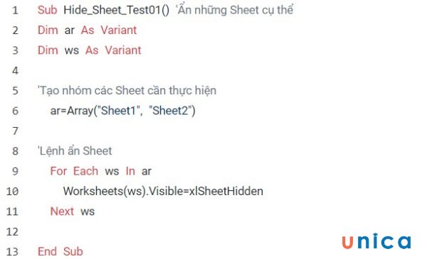 Lệnh VBA ẩn tất cả các Sheet trừ Sheet cuối