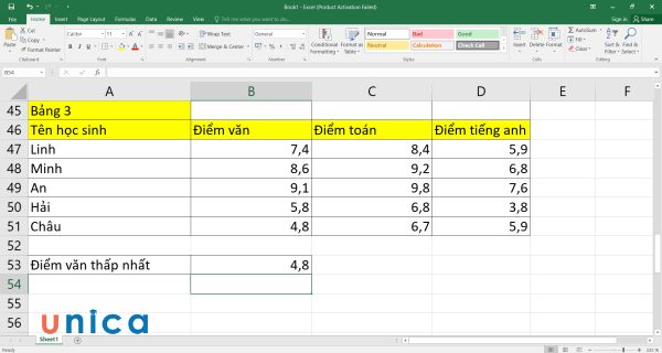 Excel sẽ trả về kết quả là 4.8