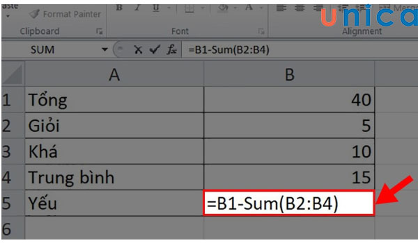 Cách tính trừ trong excel với hàm Sum