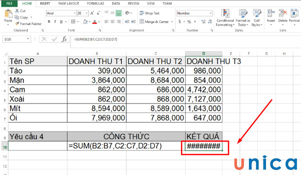 Lỗi hiển thị #### khi dùng hàm SUM