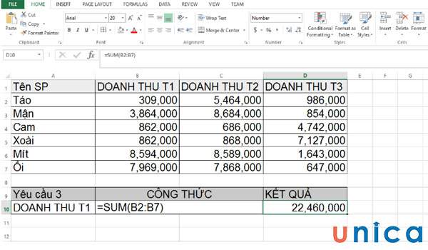 Kết quả tính doanh thu tháng 1 của tất cả các sản phẩm