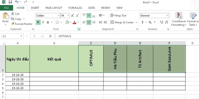 Kết quả cách xoay chữ ngang trong excel theo phương thẳng đứng góc 90° hướng từ trên xuống dưới