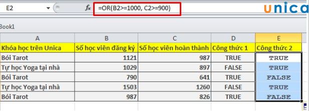 Nhập công thức sử dụng hàm Or trong Excel