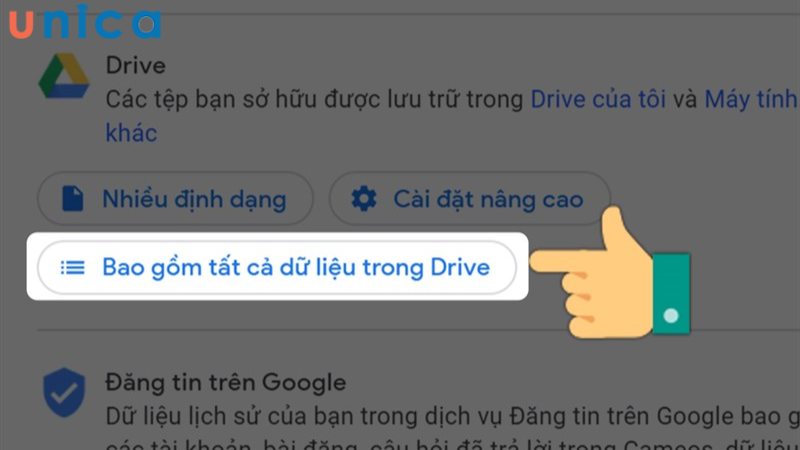 Chọn vào mục Bao gồm tất cả dữ liệu trong Drive