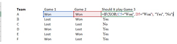 Ví dụ phép Xor trong Excel