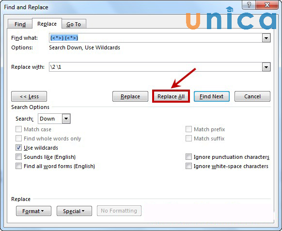 Chọn Replace All