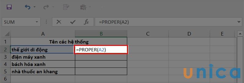 Nhập công thức hàm PROPER