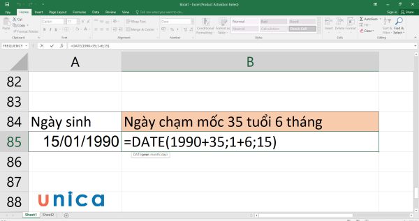 Nhập công thức DATE