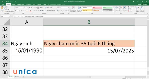 Nhập công thức của today và date