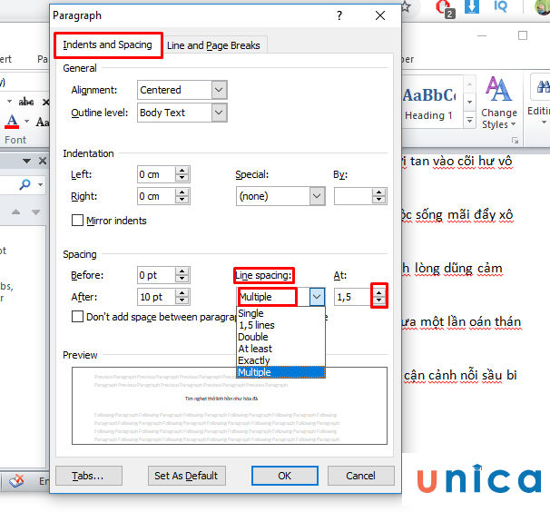 Giãn dòng trong word bằng Paragraph