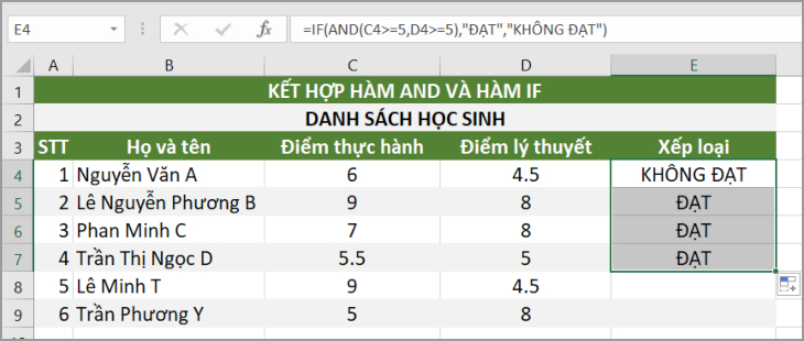 Kéo xuống áp dụng cho những ô còn lại