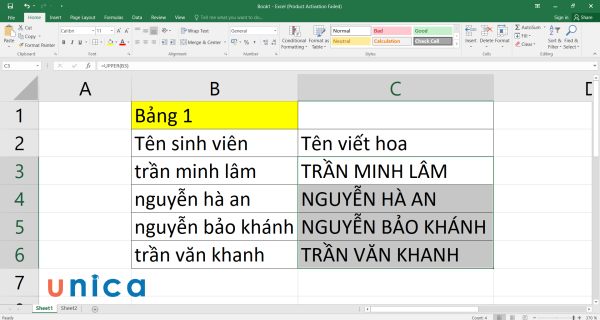 Kết quả sau khi dùng hàm UPPER