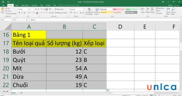 Bôi đen toàn bộ bảng dữ liệu