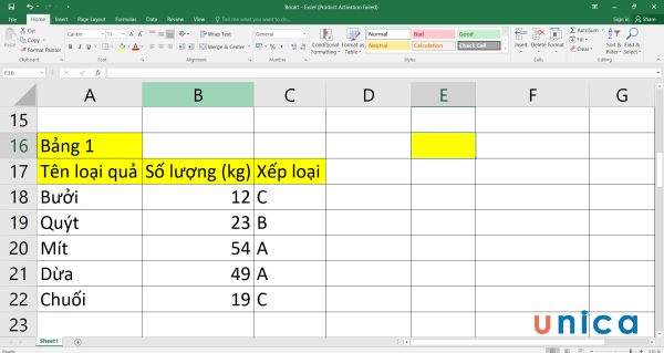Đặt con trỏ chuột vào ô E16