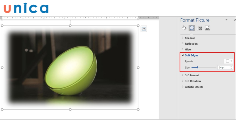 Hướng dẫn sử dụng mục Soft Edges khi chỉnh sửa hình ảnh đã chèn trong Word