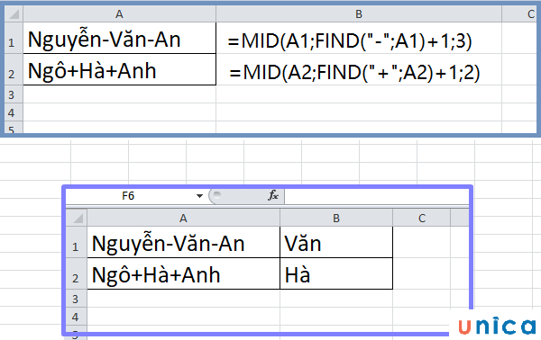 Cách sử dụng hàm FIND kết hợp hàm Mid