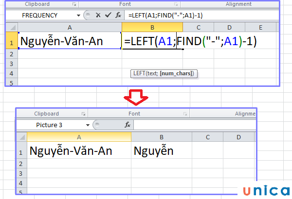 Cách sử dụng hàm FIND kết hợp hàm Left