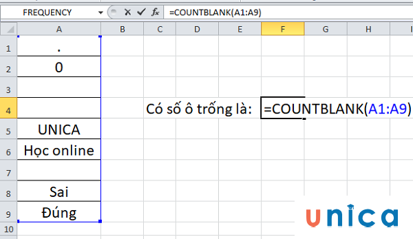 Sử dụng hàm Countblank đếm các ô trong cột