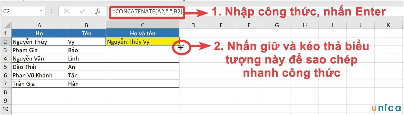 Nối dữ liệu từ 2 hoặc nhiều cột vào với nhau