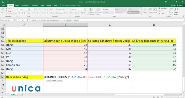 Nhập công thức hàm Choose và Countif