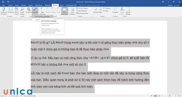 Chọn Set Proofing Language