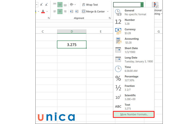 Chọn More Number Formats