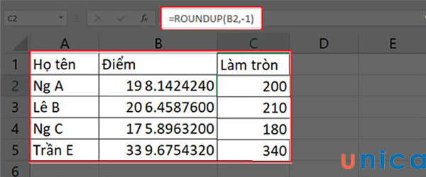 Trường hợp nếu chọn num_digits là số n (n < 0)