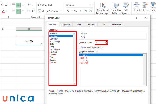 Điều chỉnh để làm tròn số trong excel