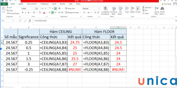 Hàm làm tròn excel CEILING, FLOOR