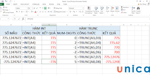 Hàm làm tròn số trong excel INT, TRUNC