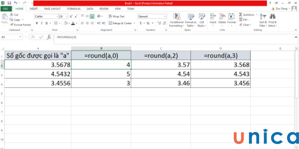 Ví dụ cách làm tròn số trong excel