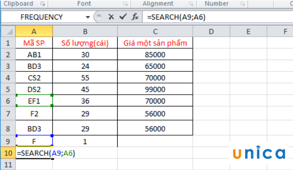 Sử dụng hàm Search tìm kiếm trong Excel