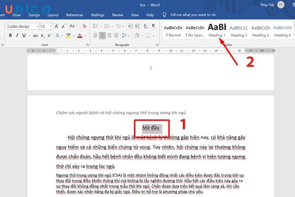 Bôi đen và chọn Heading 1