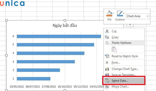 Click chuột phải chọn Select Date