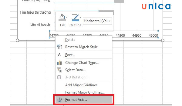 Chọn Format Axis