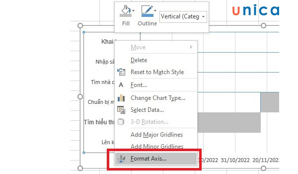 Chọn Format Axis