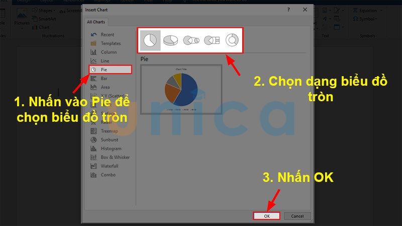 Mô tả cách vẽ biểu đồ tròn trong Word