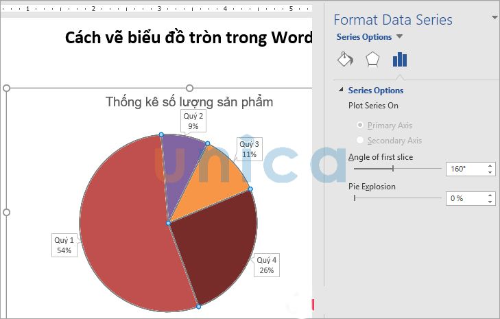 Xoay biểu đồ tròn trong Word 