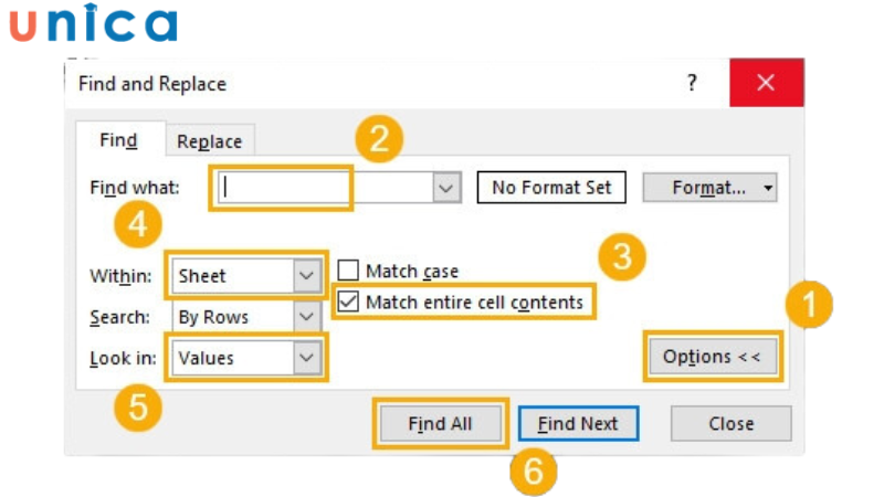 Các bước để tìm và xóa dòng trống trong Excel bằng Find