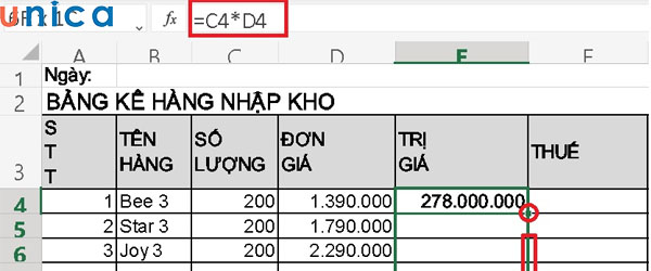 Xem công thức đã nhập trên thanh công thức