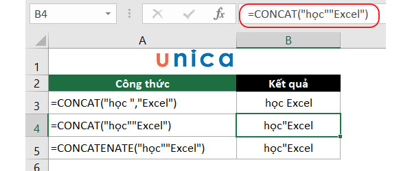 Ví dụ hàm CONCAT trong excel