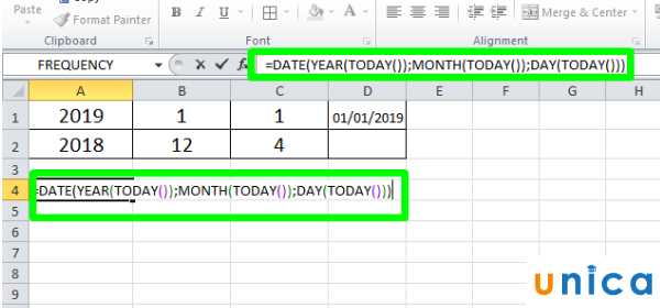 Nhập công thức hàm Day trong Excel