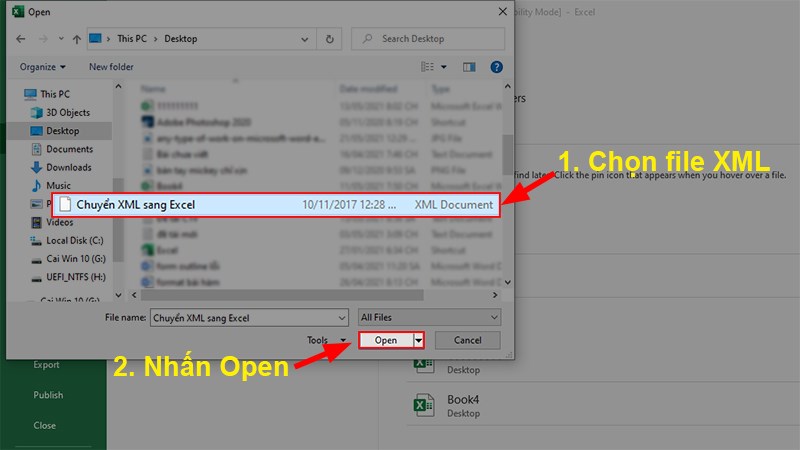 Chọn file XML mà bạn muốn chuyển