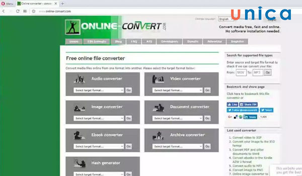 Chuyển File trực tuyến qua Online Convert Free