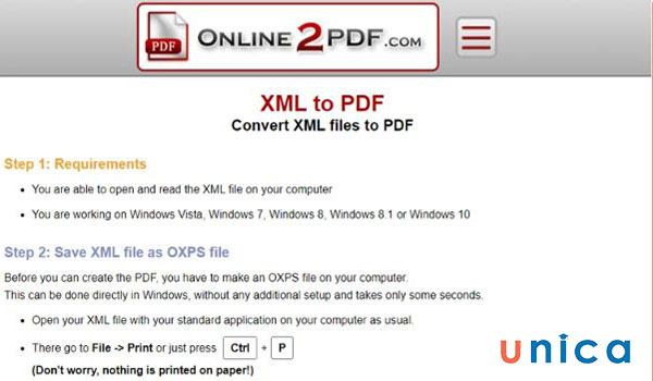 Chuyển File XML qua PDF với Online2PDF