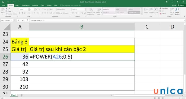 Nhập công thức POWER vào ô B26