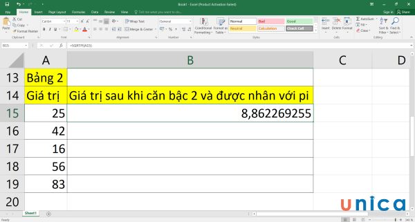 Kết quả sau khi nhập công thức tính toán