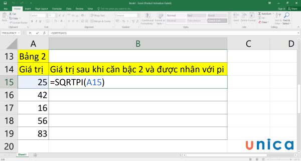 Nhập công thức SQRTPI